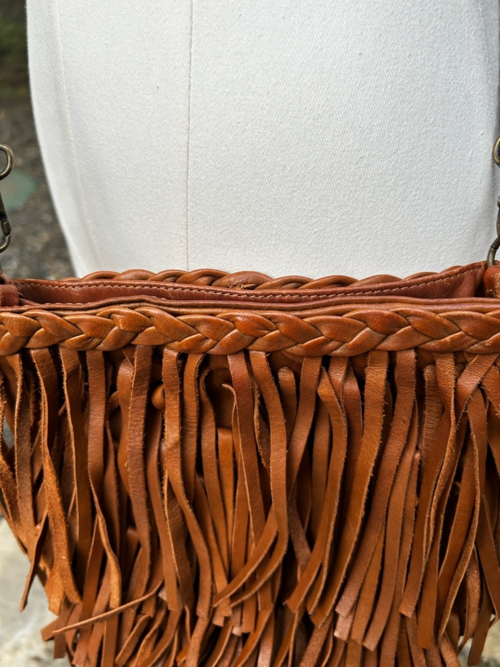 MANGO Brown Leather Fringed Crossbody Bag - Picture 4 of 11